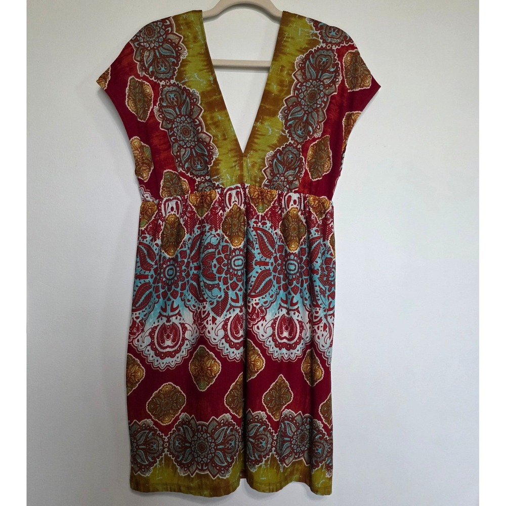 Maurices XL Boho Paisley Medallion Deep V-Neck Empire Waist Sleeveless Dress